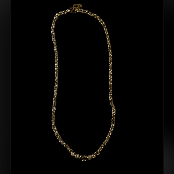 Christian Dior Gold Arch CD Necklace with Rhinestones & Minimal Tarnishing EUC - Picture 6 of 8